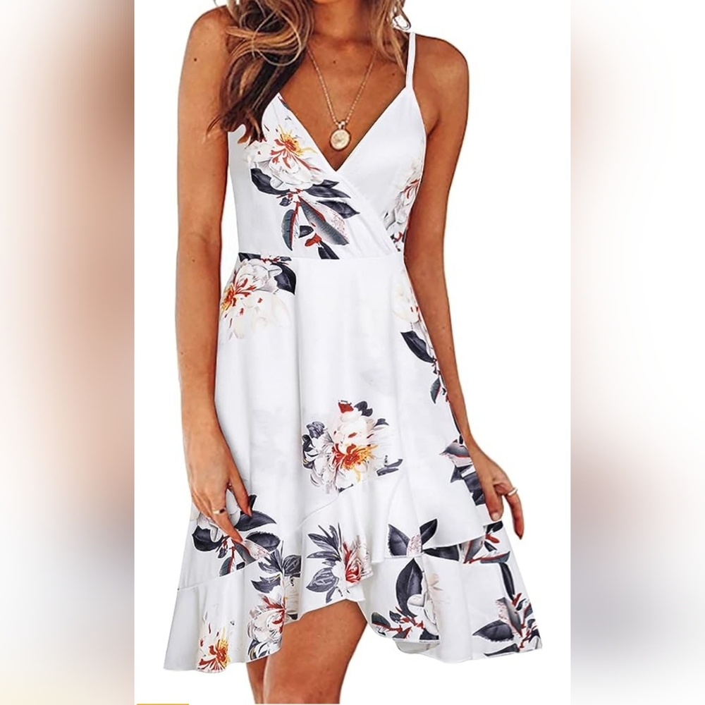 White Floral Dress, Size Small, Spaghetti Straps, Short Length